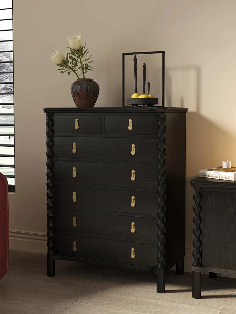 

French medieval solid wood chest retro living room porch cabinet bedroom bedside decorative locker