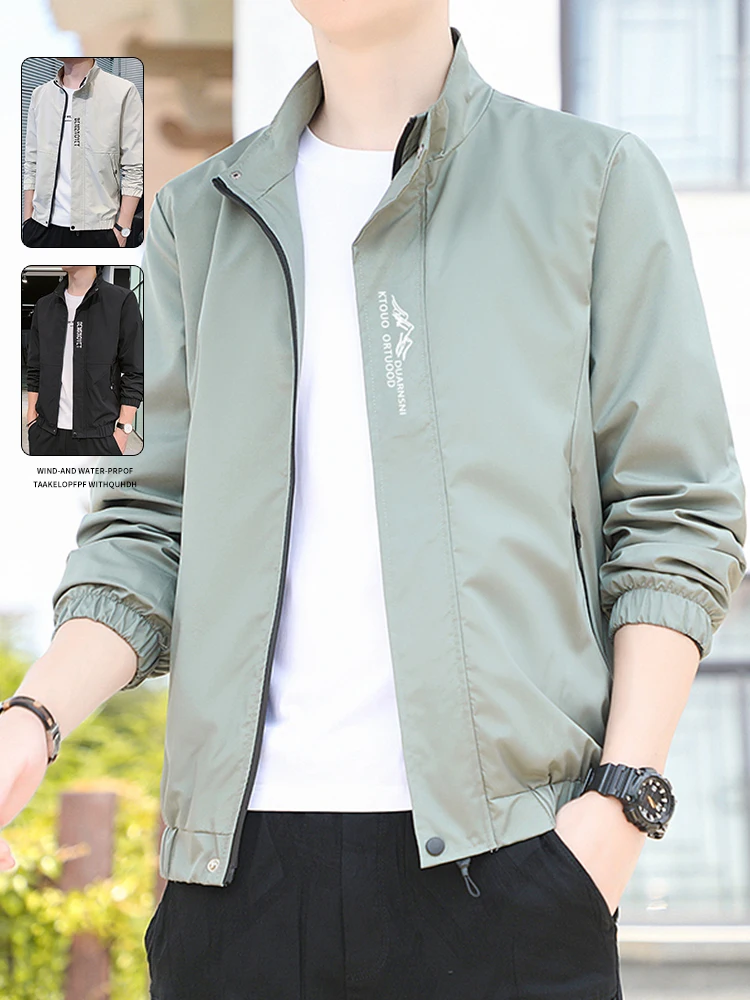 

Sli Spor Men's Jaet Stand Collar Outdoor Casual Faion Trendy Autumn New Sle Polyester Long Sve Slim Fit Coat