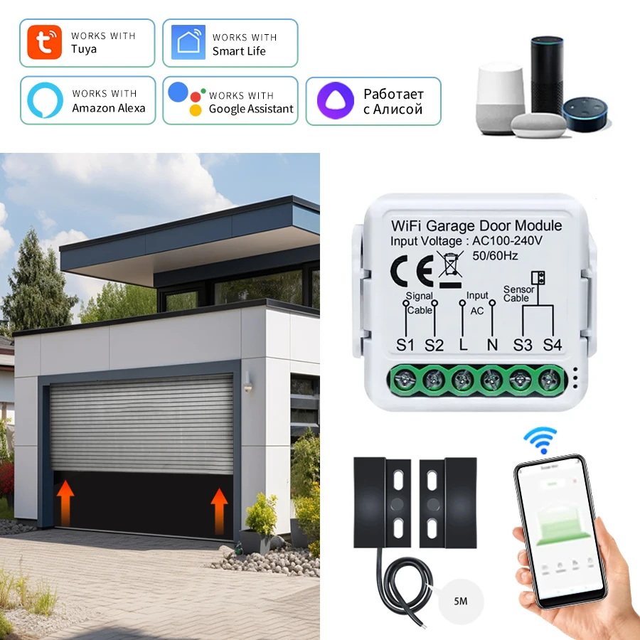 Tuya Smart WiFi Garage Door Switch Door Opener Controller Smart Life APP Voice Remote Control For Alexa Google Home 100V-240V