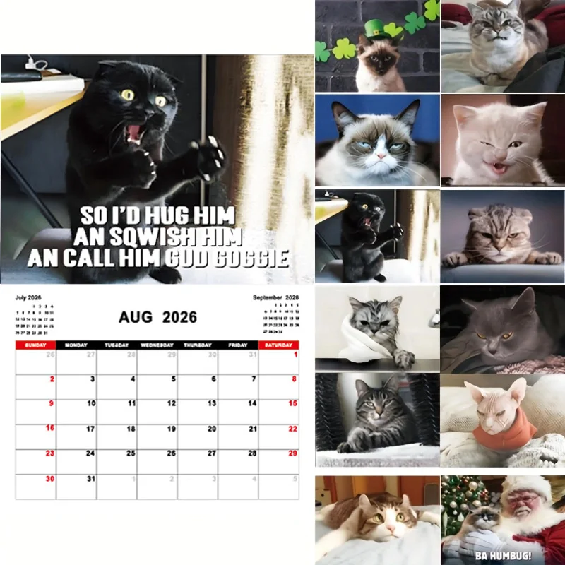 

Календарь на тему милого кота на 2026 год, ежегодный ежемесячный календарь планирования, квадратный календарь с животными, подходит для спальни, гостиной и т. д.