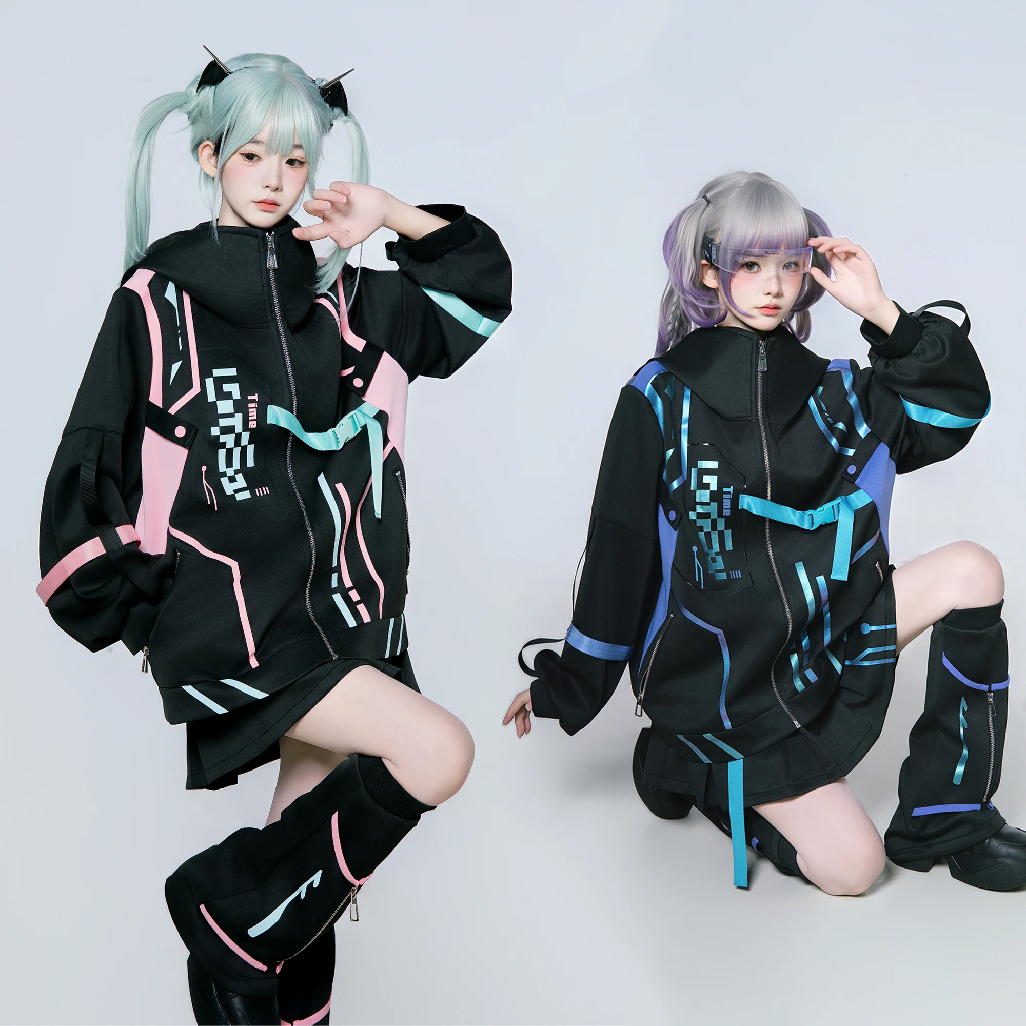 

Autumn Winter New Girls Loose Hooded Jacket Short Leg Warmers 3-Piece Set Original Japanese Motorcycle Sweet Cool Sportswear