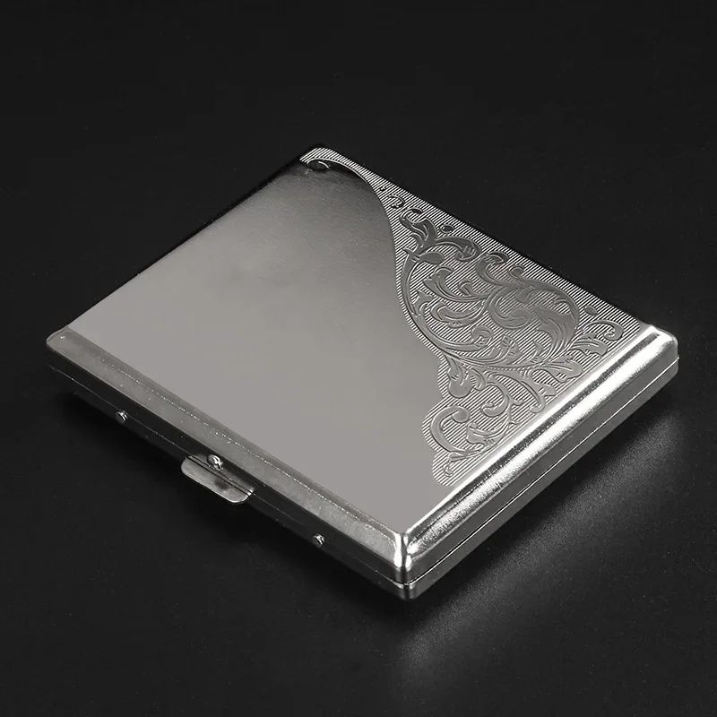 elegant cigarette case 1pcs Silver Portable Metal Cigarette Case for 18 Cigarettes Flip Open  Cigarette Storage Box Holder Travel Outdoor Smoking Tools