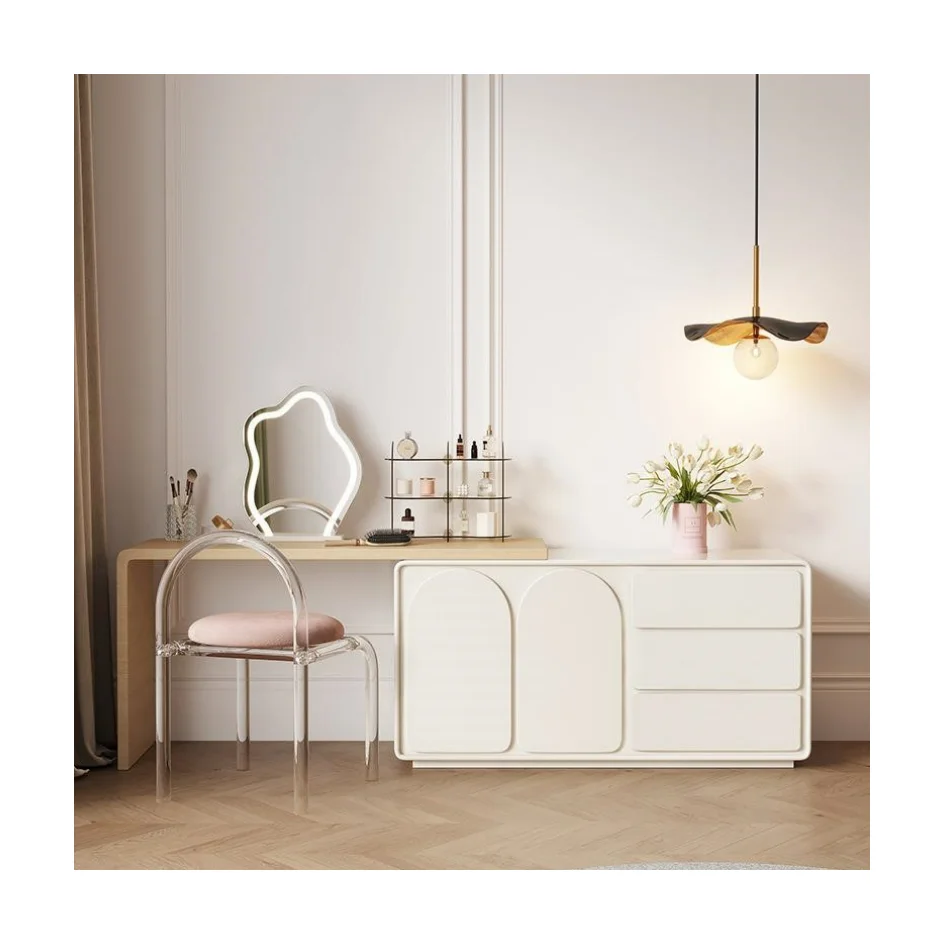

european USA Vanity Modern Cosmetic Table with Adjustable Shelves Dressing Table with Mirror and One Drawer