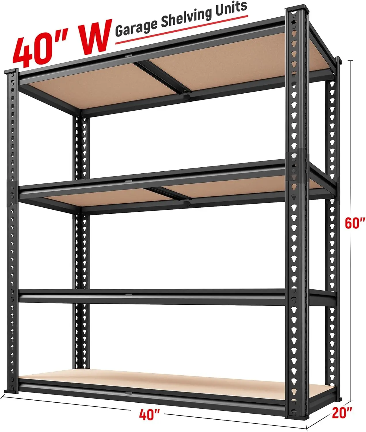 40 inch wide garage rack, 2000LBS storage rack, heavy-duty rack, 4-layer adjustable metal garage storage rack