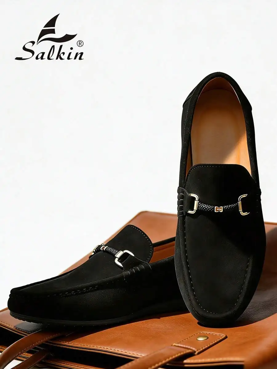 

Men's Classic Velvet Moccasin Loafers, Soft Leather Designer Shoes for Business Wedding Party Office Casual Wear