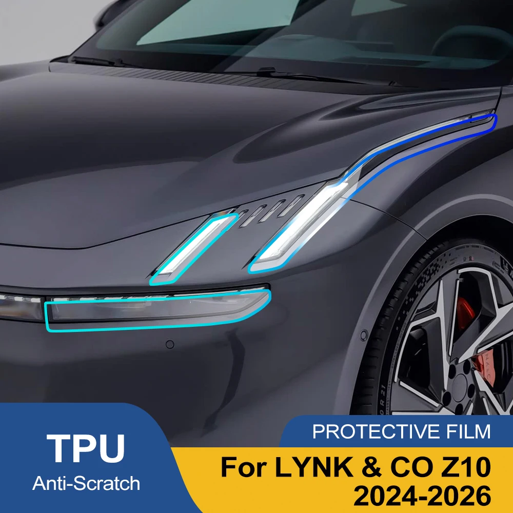 

For LYNK & CO Z10 2024-2026 Smoke Black High-Gloss Pre-Cut TPU Headlight Protective Film PPF Anti-Scratch Vinyl Wrap Cover Kit