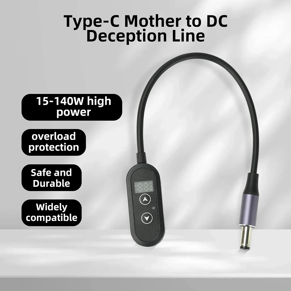 140W PD Trigger Cable 5V-28V Adjustable Power-Off Memory Type-C to DC 5.5x2.5mm Charging Cord