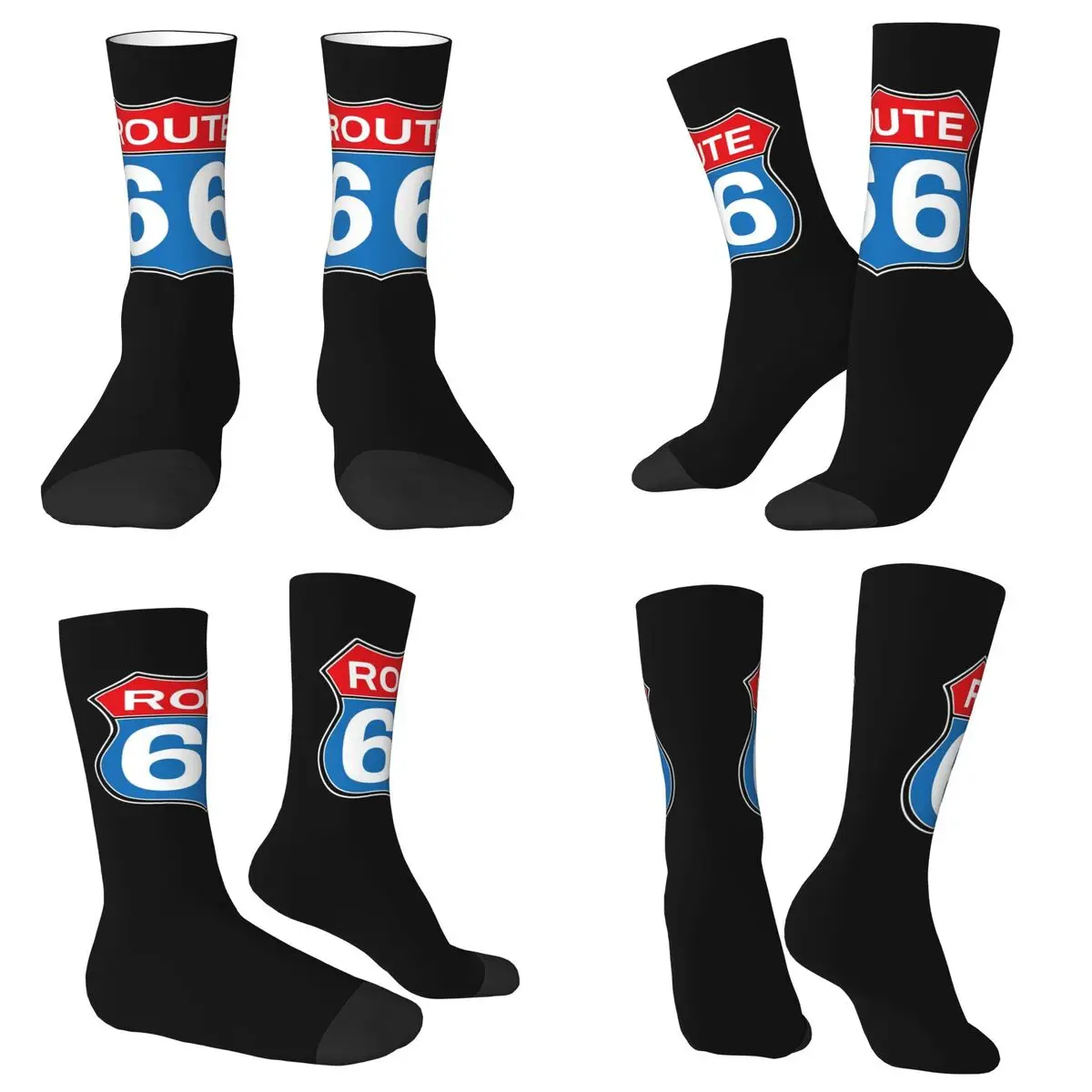 

Biker Route 66 Mother Road American Socks Harajuku Sweat Absorbing Stockings All Season Long Socks Accessories Christmas Gifts
