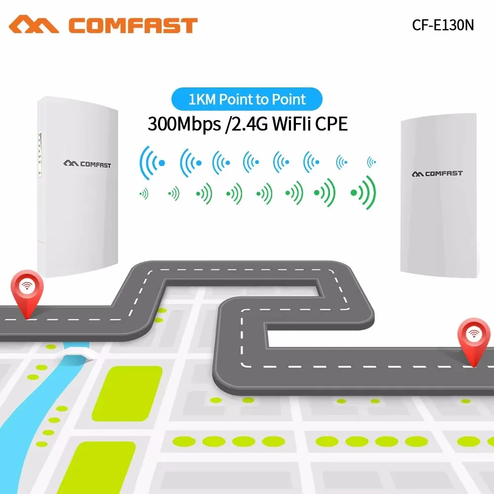 COMFAST 300Mbps Punto di accesso al ponte CPE esterno 2.4Ghz 1Km-5km Extender a lungo raggio Ripetitore WiFi Router AP Wi-Fi Bridge da p a p