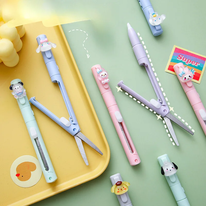 1pcs Cute Cartoon Scissors with Folding Craft Knife Ceramic Pen Knife Safe Scissors for Students