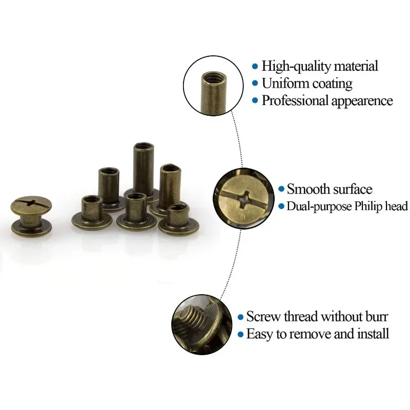 90 مجموعات/180 قطعة تشكيلة المسمار شيكاغو الصلبة البرونزية ملزمة آخر المسامير للجلود الحرفية تجليد الكتب حقيبة المحفظة صنع