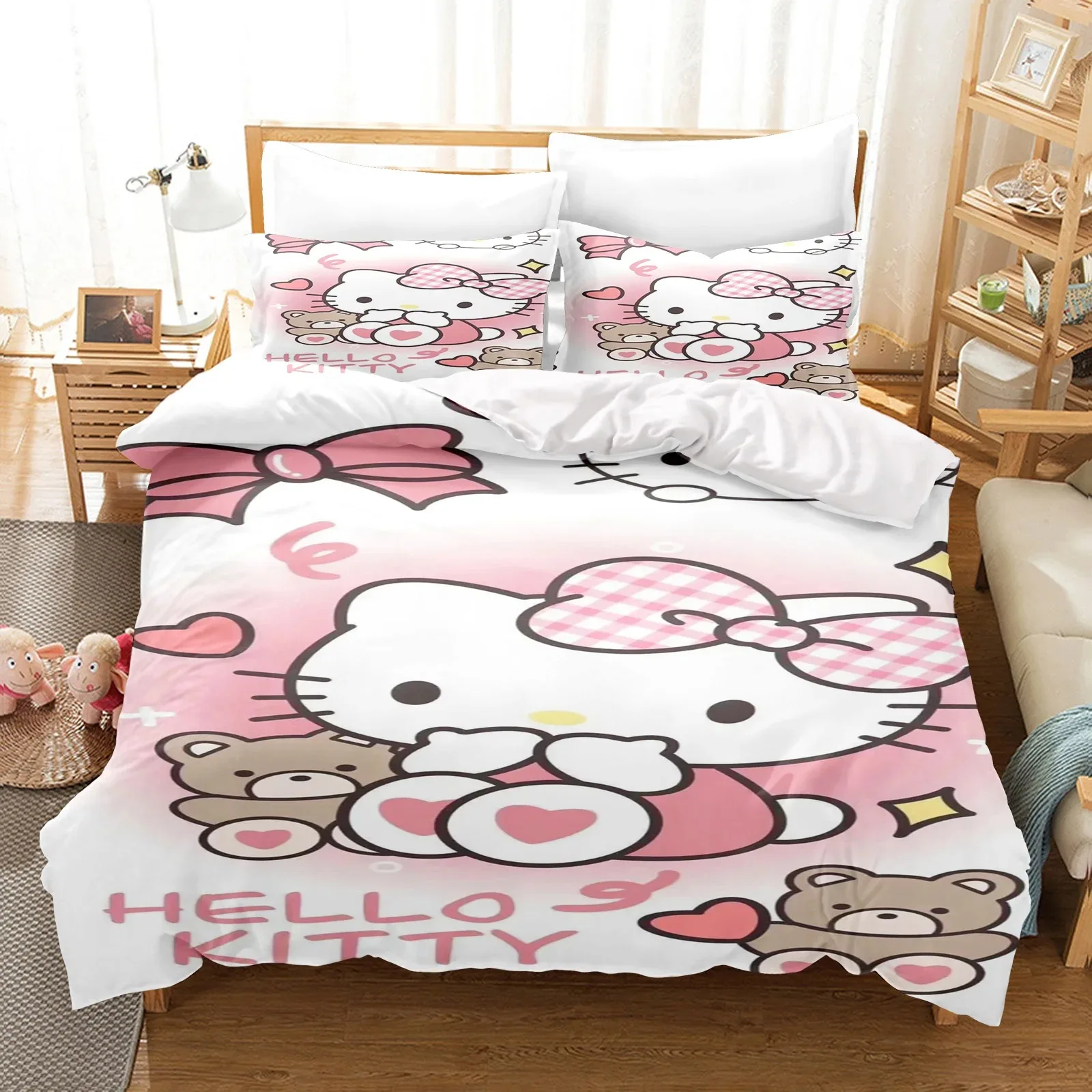 

Sanrio Duvet Cover Pillowcase HelloKitty Print Full Size Bedding Set, Home Duvet Cover Bedroom Decoration, Girl comforter sets