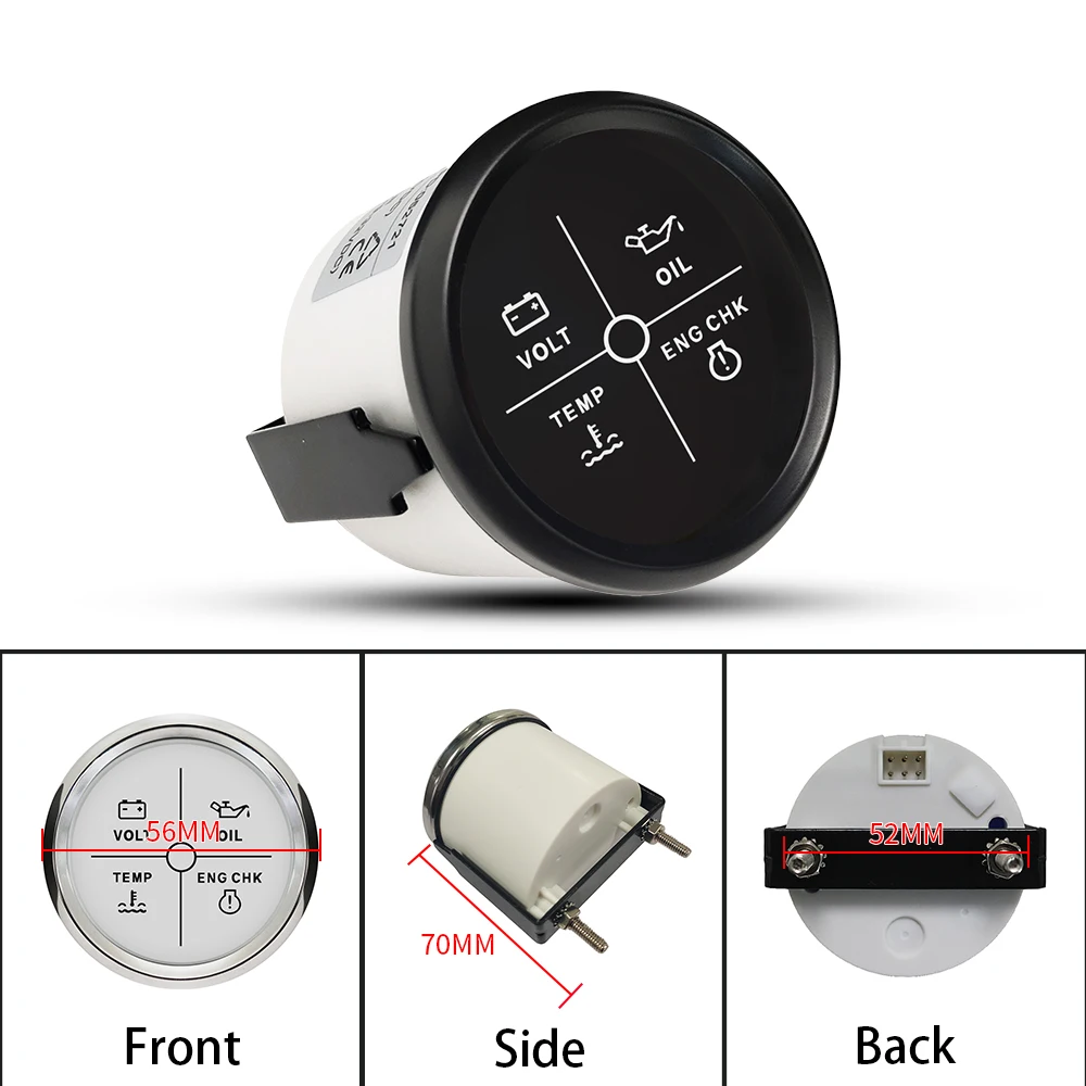 Rhaxel Universal 52mm 4 LED Engine Alarm Gauge Meter with Backlight for Vessels Yachts 12V  24V