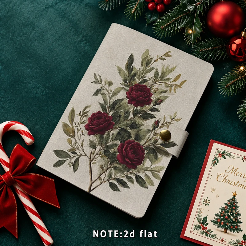 Vintage Dark Red Rose Floral Pattern Loose Leaf Notebook Snap Button Ring Binder Journal Kraft Paper Diary Planner Stationery Gi