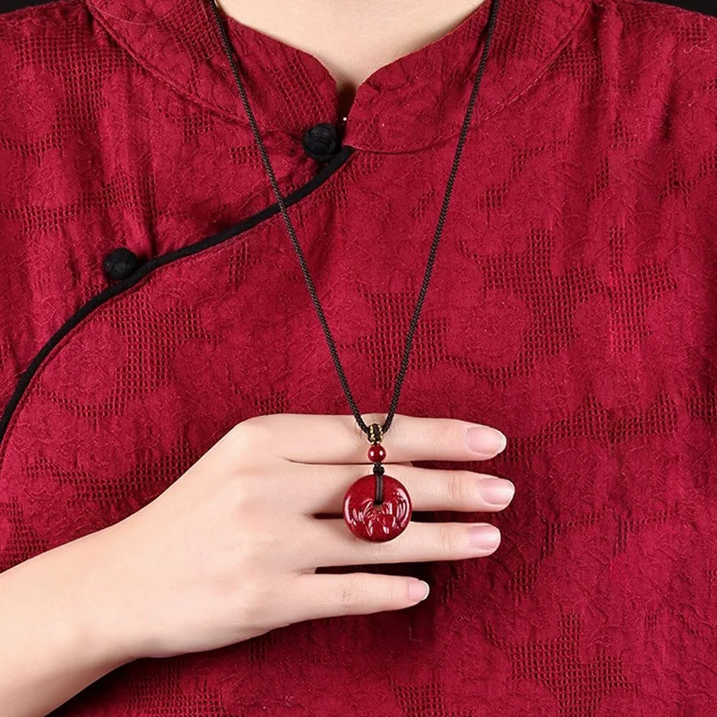 Cinnabar Lotus Safety Buckle Pendant Necklace, Men's and Women's Pendant, Amulet, Sweater Chain, Fashion Accessories, Gifts
