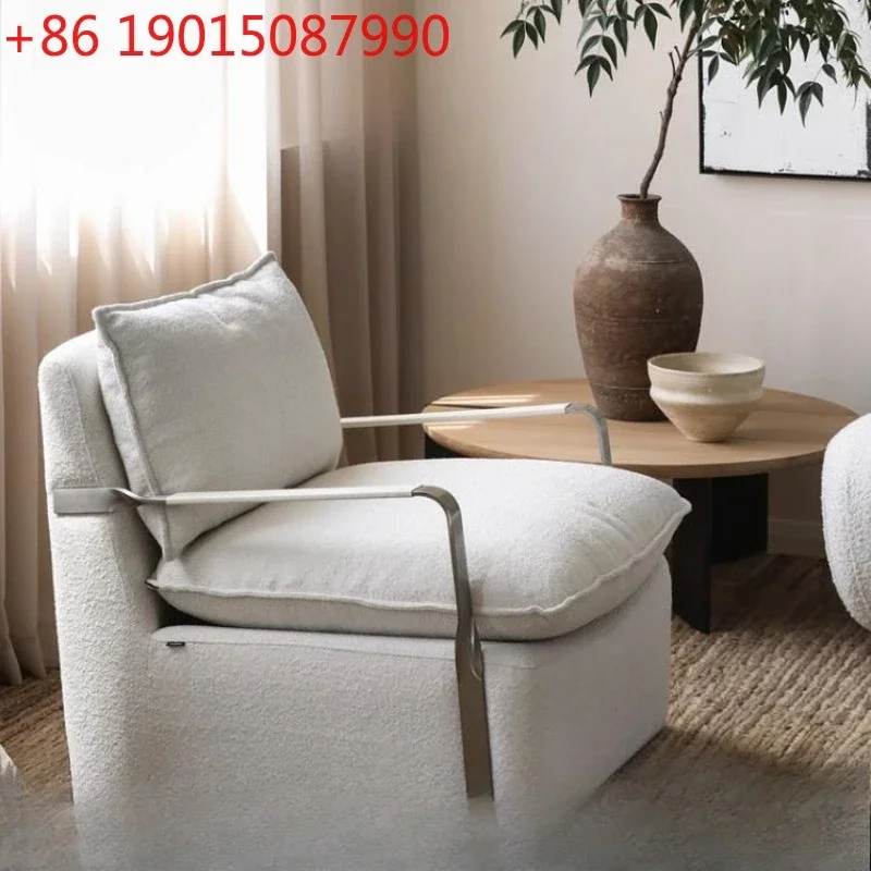 

Nordic wabi-sandy wind cream wind casual metal armrest single sofa chair antique Internet celebrity designer lazy chair