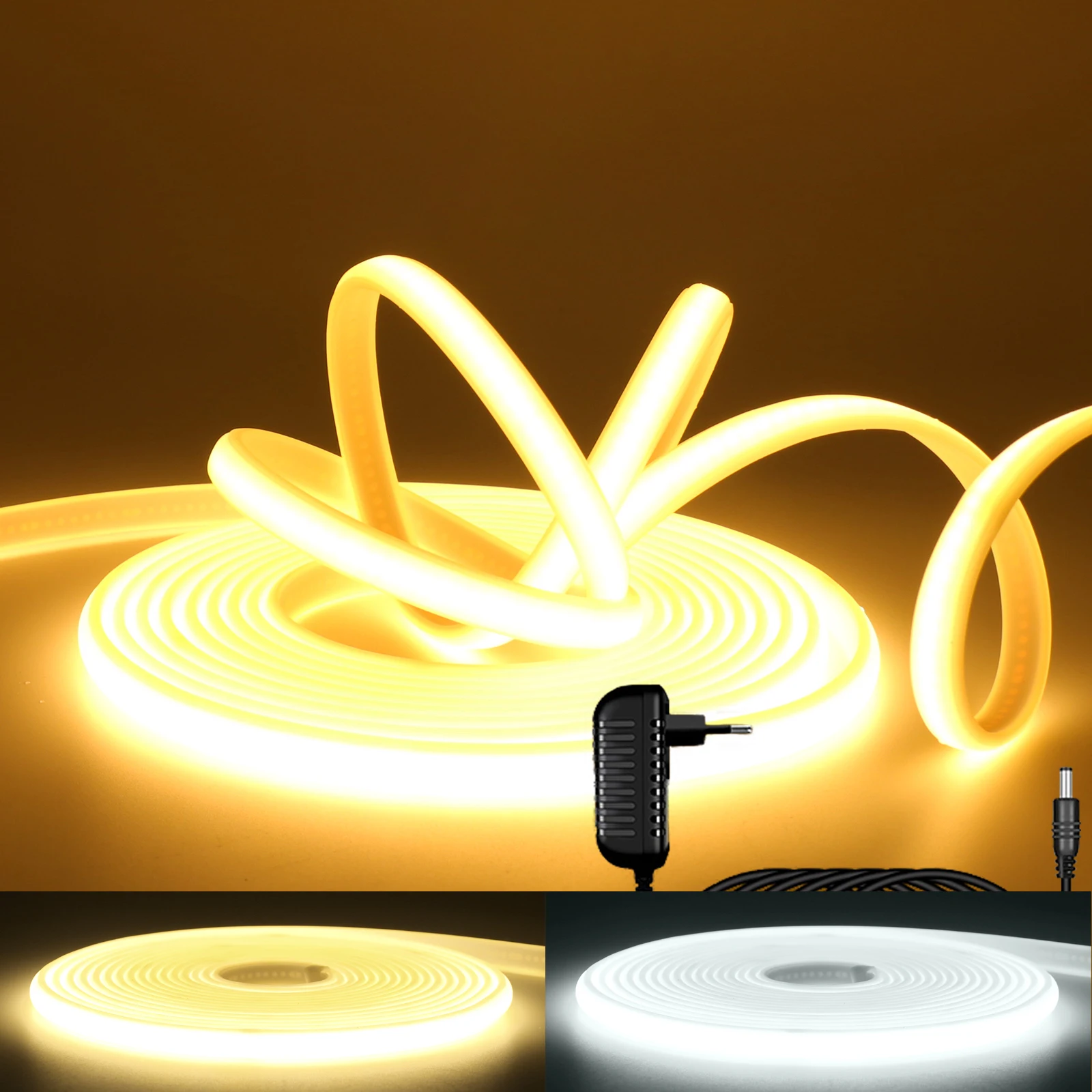 

12 В 24 В COB светодиодная лента с вилкой ЕС/США/Великобритании/Австралии 320 светодиодов/м водонепроницаемая гибкая лента для освещения кабинета, кухни, сада