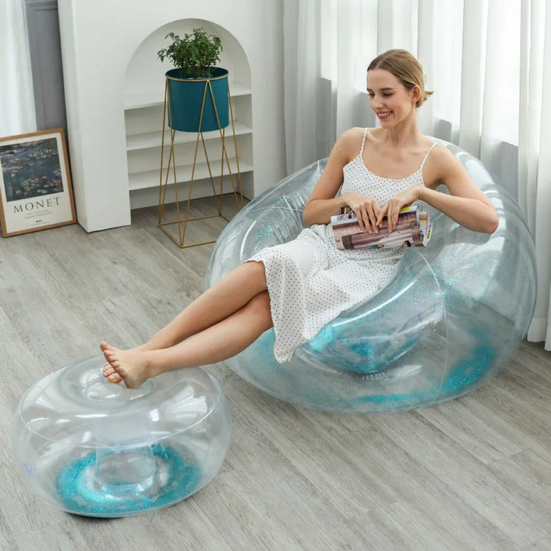 مجموعة واحدة من أريكة فيلم شفافة قابلة للنفخ، مجموعة أريكة منزلية مريحة من مادة PVC قابلة للطي كاجوال محمولة #5