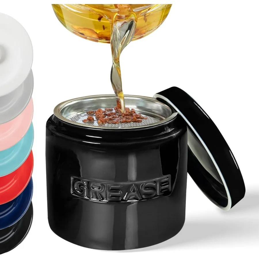 

Заставка для жира с беконом и ситечком Керамический контейнер на 32 унции для кухни вмещает масло с капающим жиром с беконом для повторного использования Хранитель может вместить Co