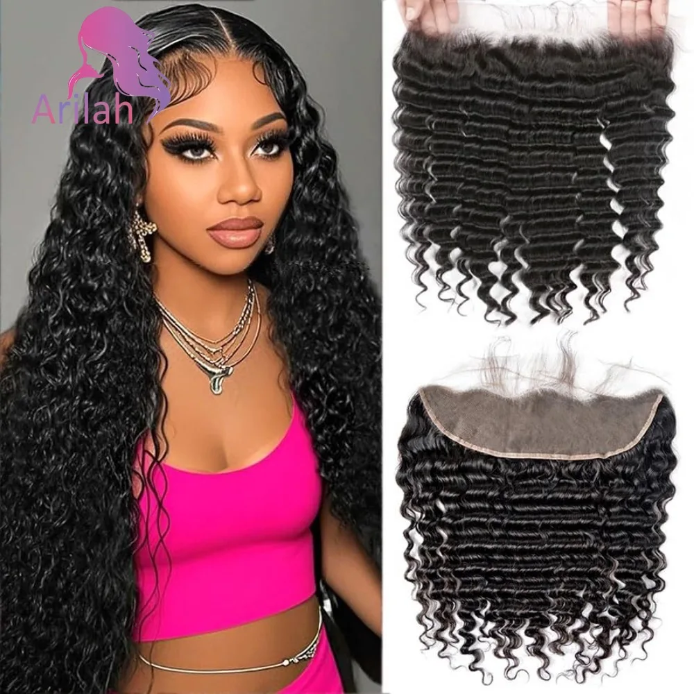 ディープウェーブ 13x4 透明レースフロント 100%未加工インド産バージンヘア フリーパートレース ナチュラルブラックカラー フルエンド