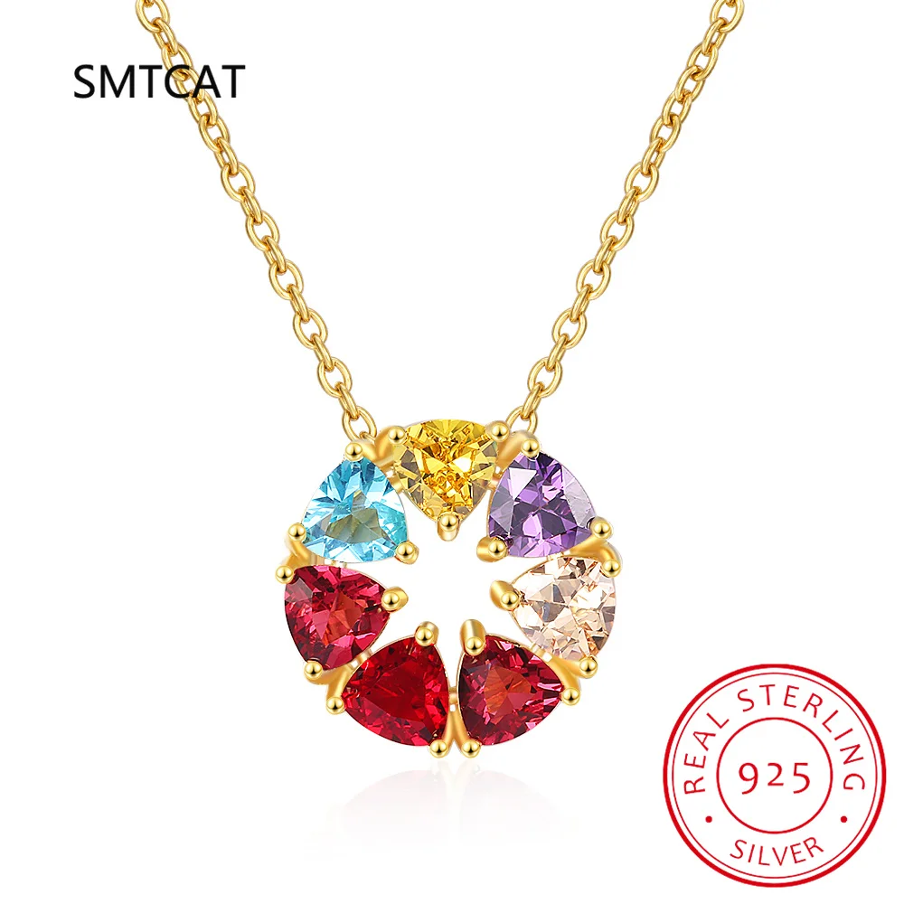 

Pear Cut Natural Garnet Citrine Amethyst Blue Topaz 925 Sterling Silver Circle Pendant Necklace Colorful Gemstone Jewelry Choker
