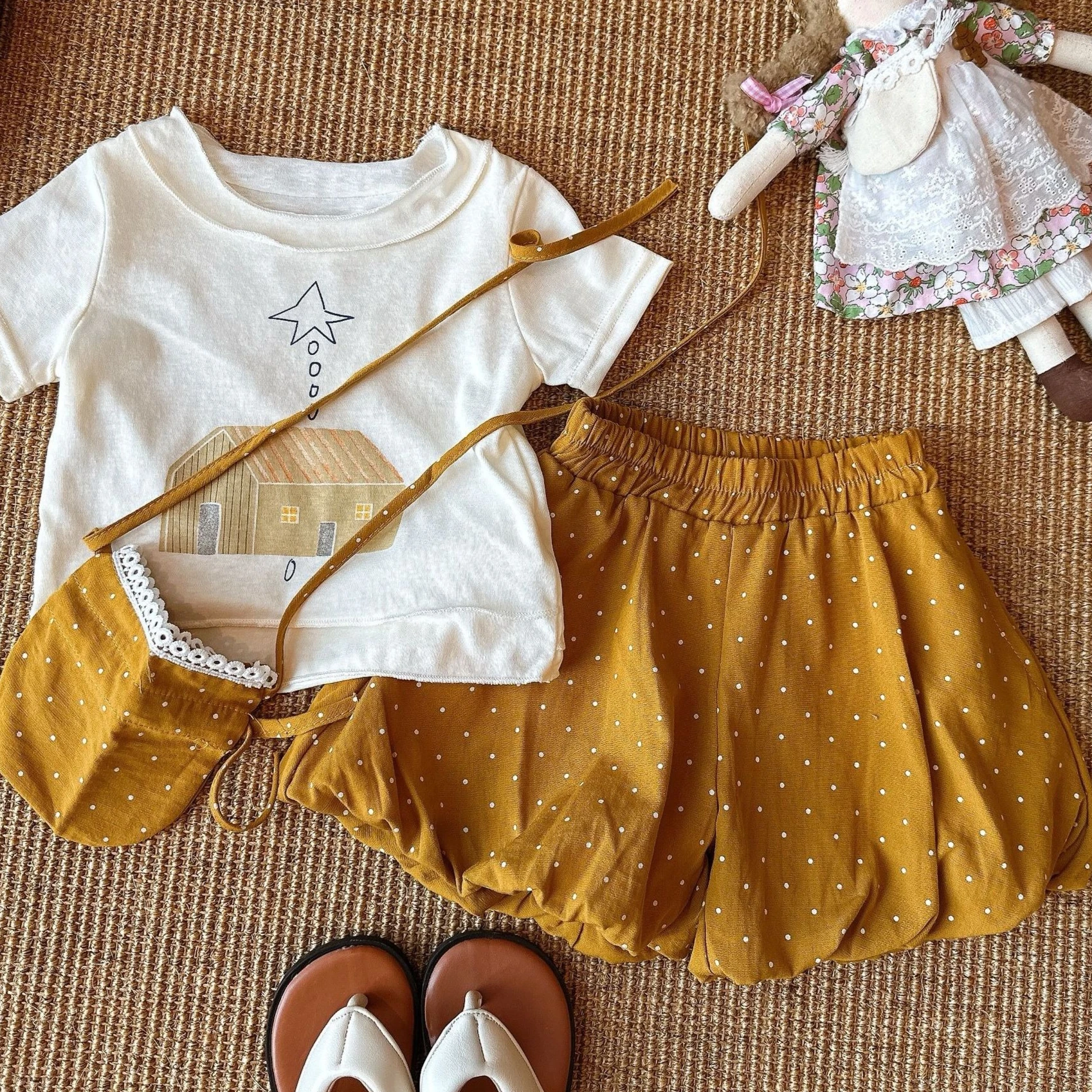 Girls Set 2026 Spring and Summer New Children's Clothes Baby Cute Cartoon T-shirt Polka Dot Flower Bracts Shorts 3 Sets