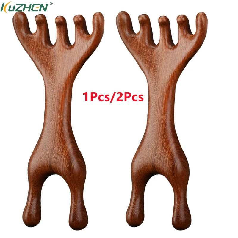 1Pc/2Pcs Double Headed Body Meridian Massage Comb Deer Antlers Wide Tooth Acupuncture Help Blood Circulation Anti-static Tool