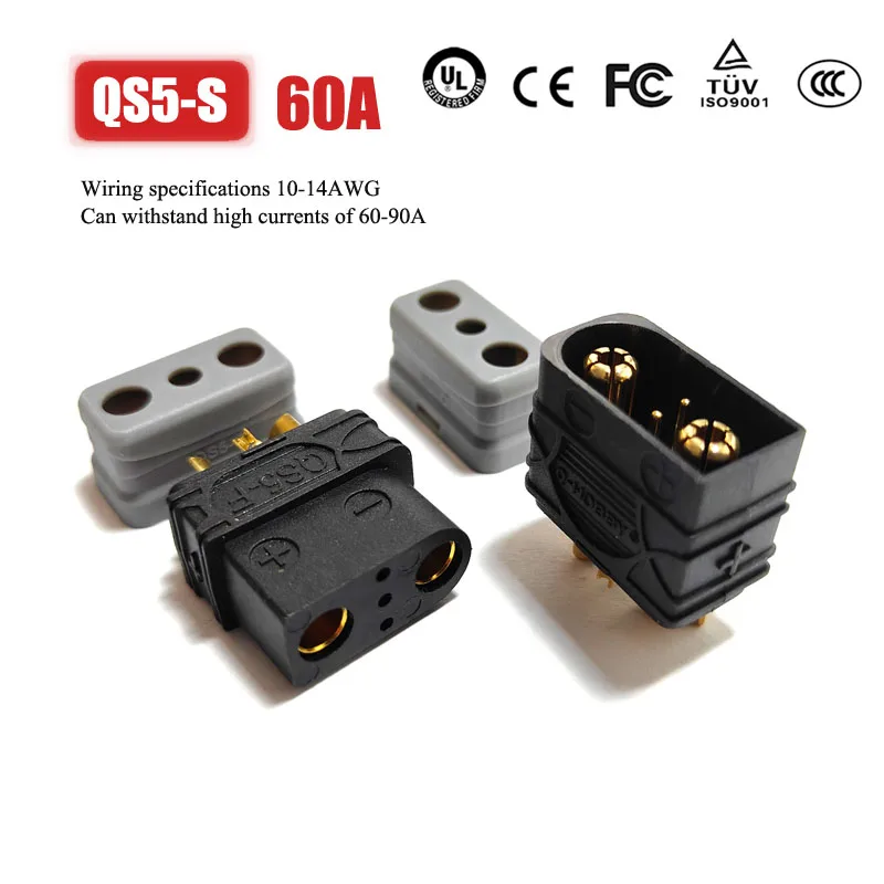 

60A QS5 Lithium Battery Connector with Signal Pin High Current Male Female Power Plug Anti-spark Battery Plug for Aircraft Model