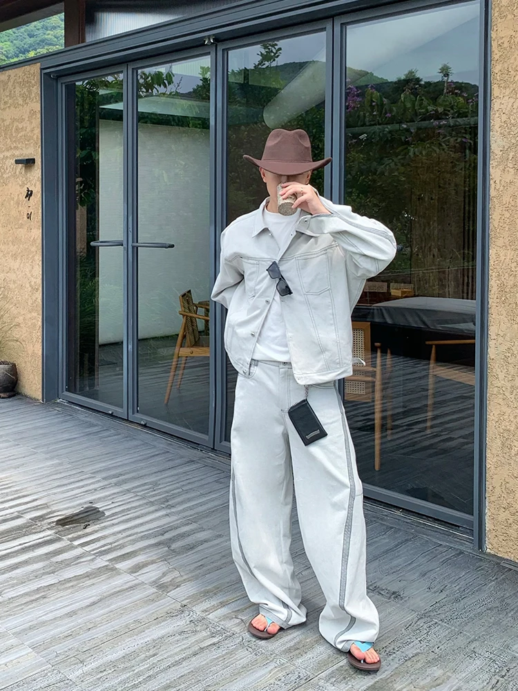 アメリカンレトロパッチワークナイフジーンズ、ゆったりとしたカジュアルなワイドレッグ、フロア丈のパンツ、男女兼用