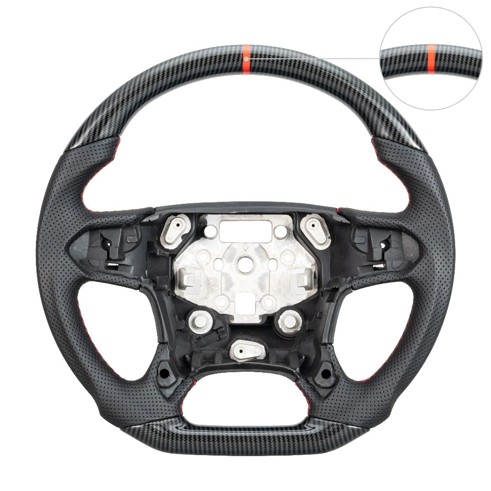 Hydro-Dip Carbon Fiber Steering Wheel With Paddle Shifter Holes D-Shaped Perforated Leather Grip Fit For Chevrolet Silverado 1500 Suburban Tahoe 2014-2018