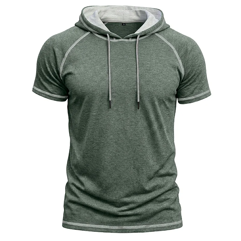 Summer Casual Men's Sports Fitness Men's New Hooded Short Sleeve T-Shirt Top