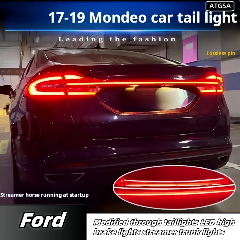 

Для 17-19 для Ford Mondeo через задние фонари, модифицированные светодиодные высокие стоп-сигналы, обтекаемый фонарь багажника, модернизация