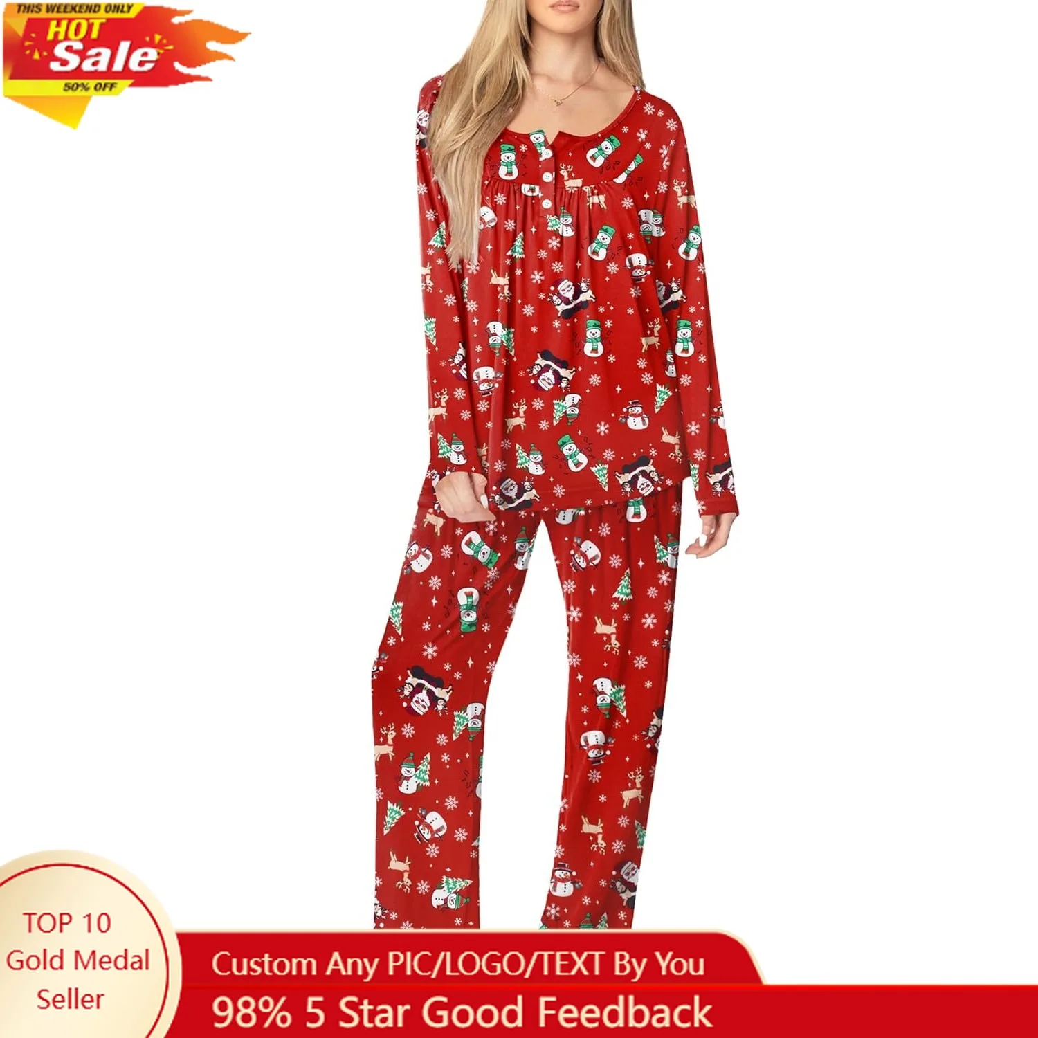 

Ekouaer Pajamas for Women Set Fall Long Sleeve Pjs 2 Piece Lounge Set Top & Pants with Pockets Soft Sleepwear S-XXL