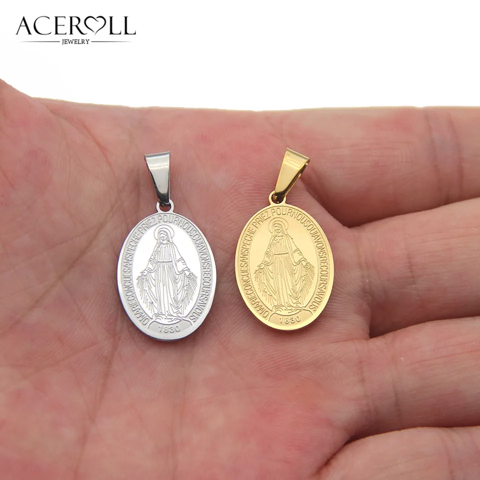 ACEROLL Stainless Steel Catholic Pendant of Miraculous Medal For Christian Virgin Mary