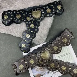 American retro Western cowboy style heart belt with women's decoration dress sweater street style fashion metal rivet belt width