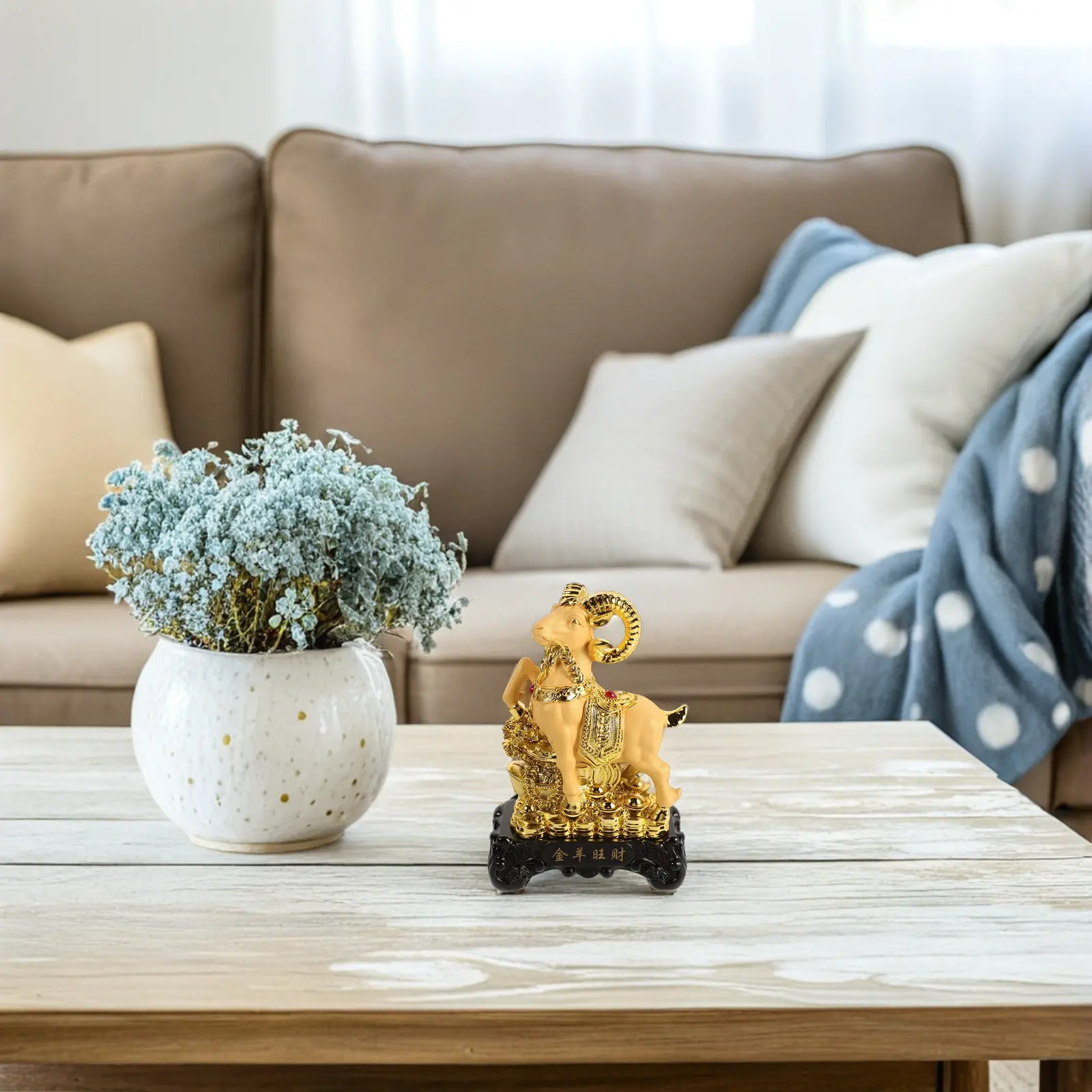 Resin 2027 Year of The Goat Statue Prosperity RAM Ornament with Ingots Lucky Goat Sculpture for New Year Home Decor Festive