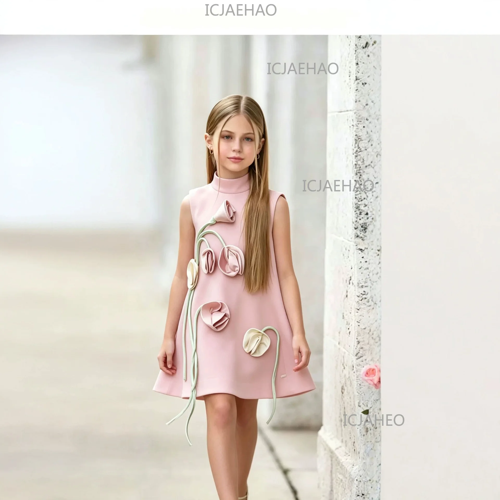 Girls Dress Sleeveless Dress 3D Handmade Big Flower Dress Kids  Festival Costume Birthday Evening Gown Host Piano Performance