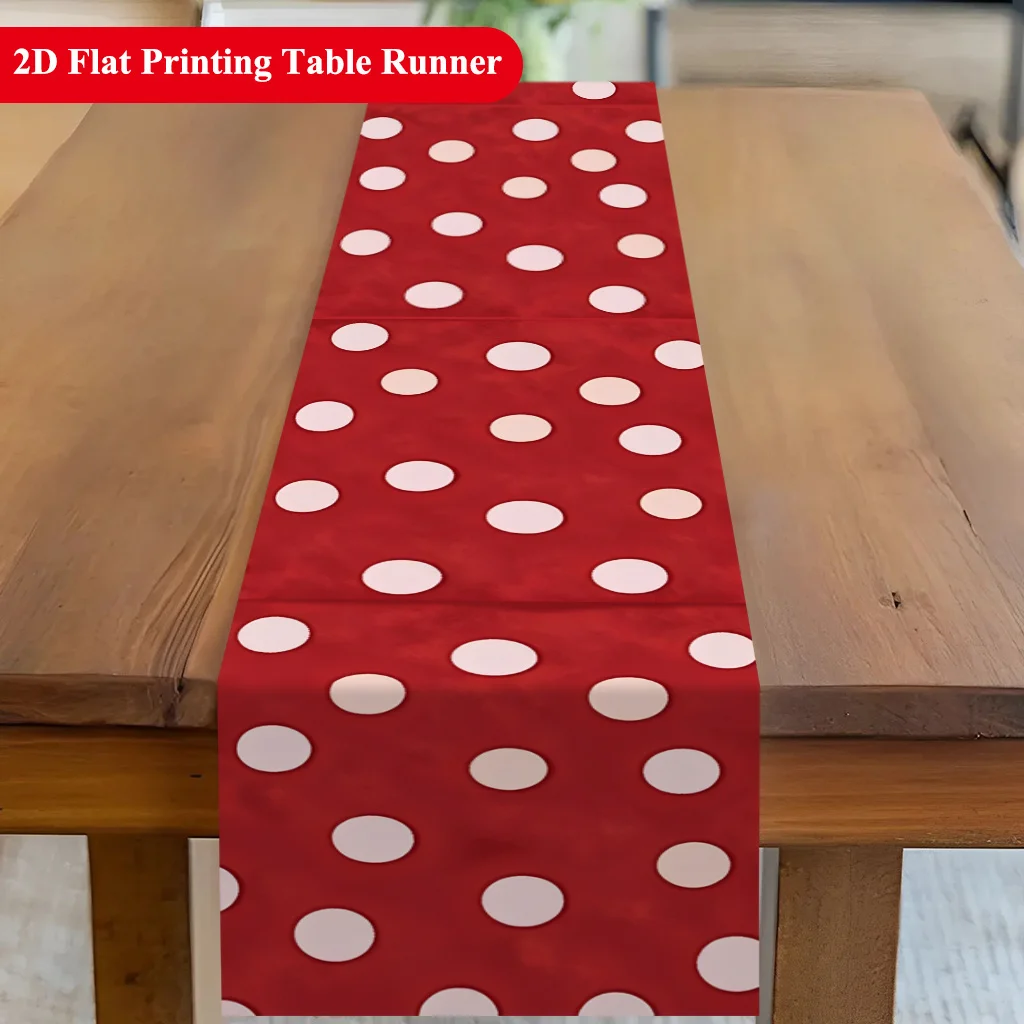 Vibrant Red with White Polka Dots Stripes Table Runner Classic Retro Cute Motif Decoration for Holiday Kitchen Dining Home Party
