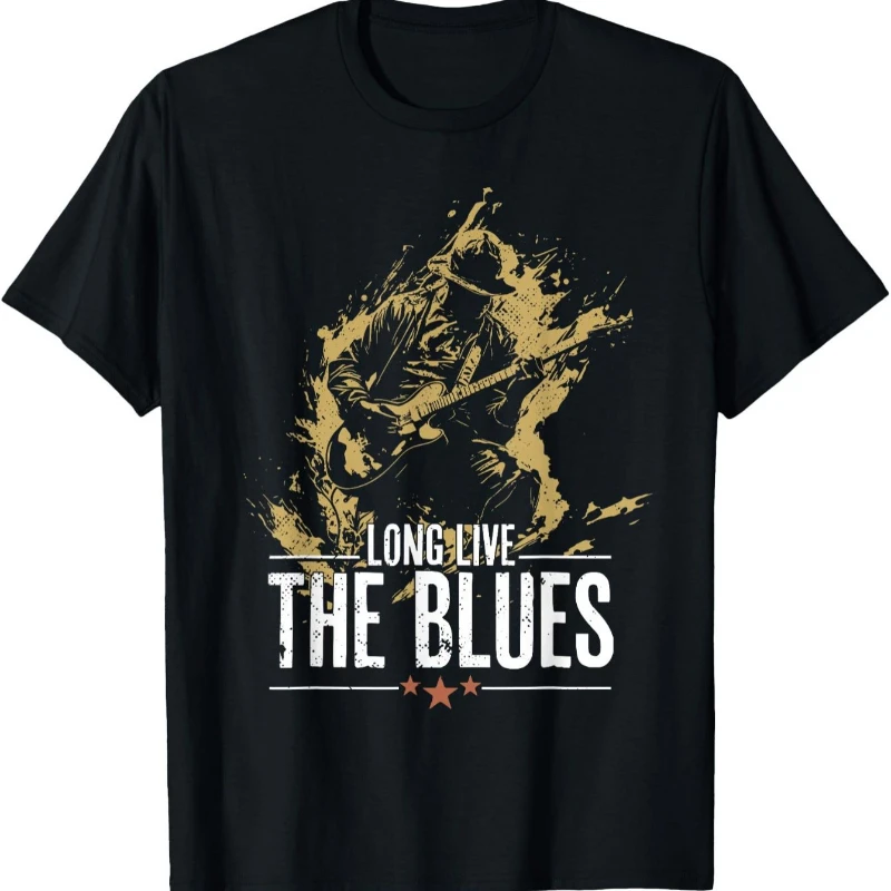 Men's Retro Blues Music Guitar Pattern T-shirt - Blues Music Celebration Design Guitar T-shirt, Music T-shirt, Music Enthusiasts