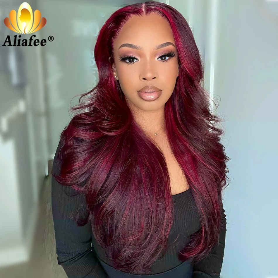 99J Red Highlight Wig 180% Density Burgundy 13X4 13X6 Body Wave Lace Frontal Human Hair Wig 100% Brazilian Hair Wig for Women