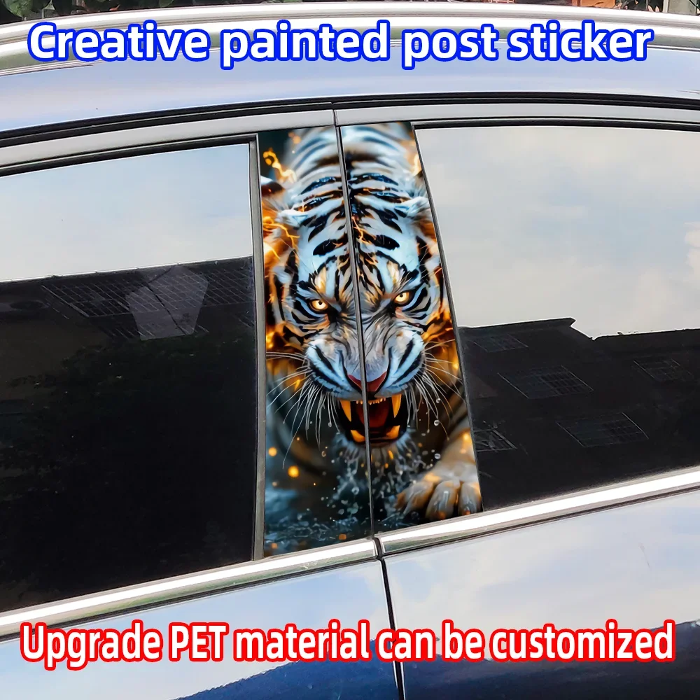 

Animals White Tiger Car Stickers Auto B Pillar Waterproof Decoration DIY Cover Car Doors Pillar Sunscreen Decals Accessories