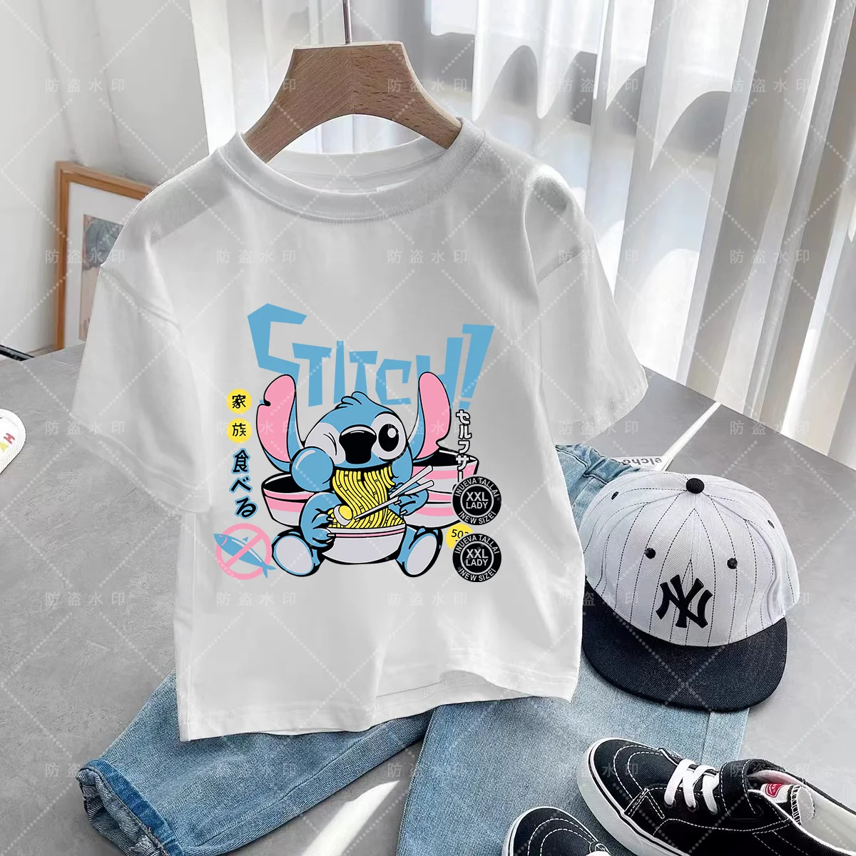 

Children Clothes 2024 Kawaii Tops Children From 8 to 14 Years Children's Clothing Lilo and Stitch Girls Couple T-shirt Summer