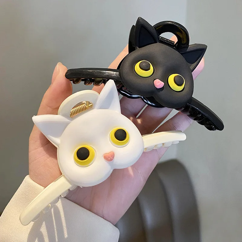 AISHG Cute Black White Cat Hair Clips Women Hollow Geometric Grab Claw Clips Cartoon Animal Hairpin Girls Hair Accessories