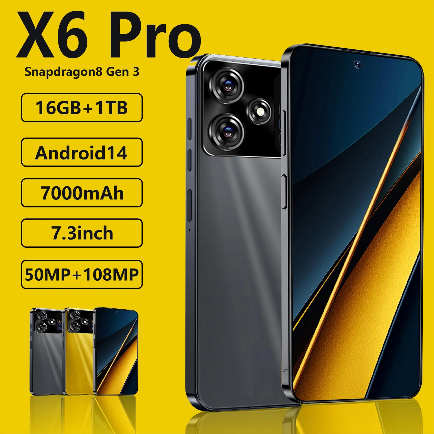 Oryginalny smartfon X6 Pro 7. 3-calowy wersja globalna 16G + 1TB Snapdragon 8 gen3 Android14 50 + 108MP 4G/5G telefon komórkowy telefon komórkowy NFC