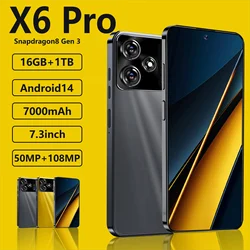 Smartphone d'origine X6 Pro, téléphone portable, téléphone portable, version globale, 7.3 pouces, 16 Go + 1 To, Snapdragon 8 Gen 3, Android14, 50 + 108MP, 4G, 5G, NDavid