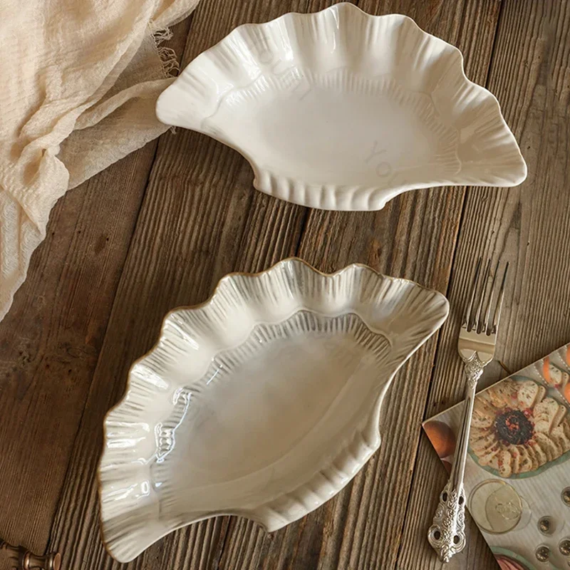 

Creative Shell Ceramic Plates Light Luxury Restaurant Salad Plate Home Delicious Dishes Deep Plate Exquisite Unique Tableware