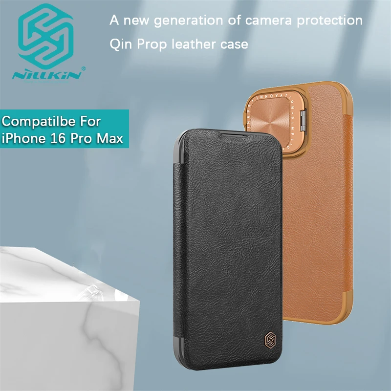 

Чехол Nillkin для iPhone 16 Pro Max/16 Pro/16 +/16 Plus Qin Prop, кожаный чехол из искусственной кожи, кронштейн для крышки объектива, защитный чехол для телефона