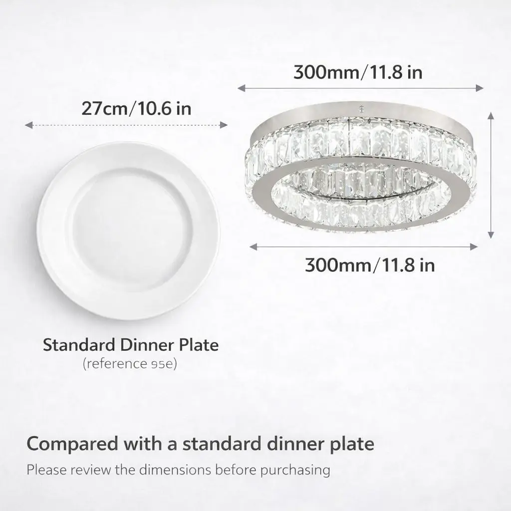 11.8-inch Round Crystal LED Recessed Ceiling Light, Cool White, No Dimming