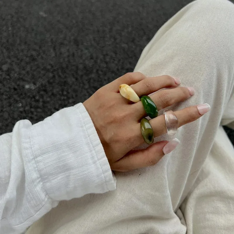 Ingemark 15 Colors Y2K Boho Resin Acrylic Irregular Finger Rings For Women 2025 New Trend Simple Knuckle Rings Aesthetic Jewelry