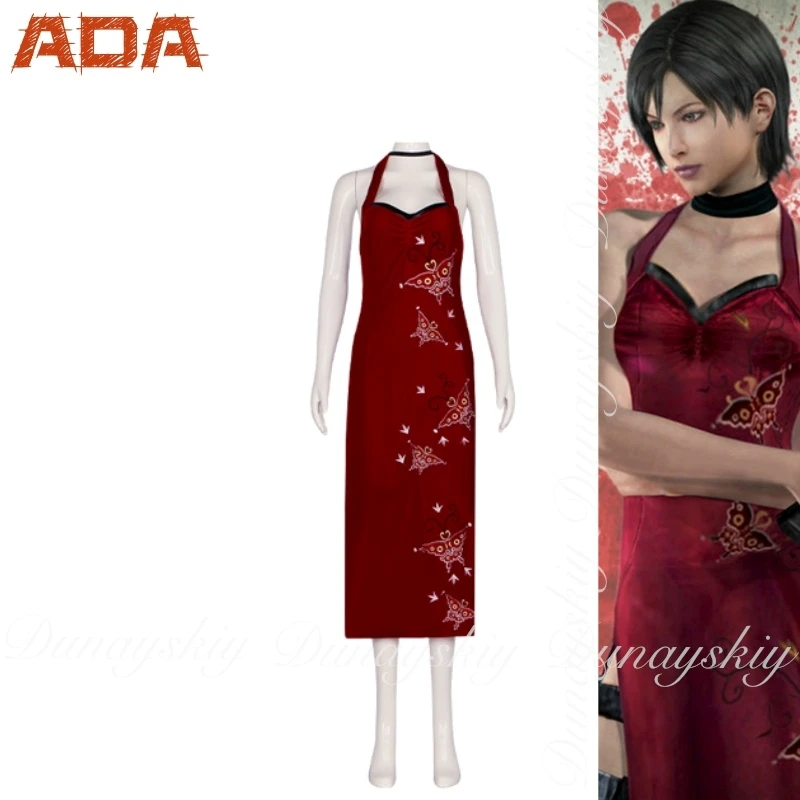 فيلم The Resident Four Movie Ada Cosplay مع الجلد المدبوغ الأحمر شيونغسام وشعر مستعار أسود قصير واضح زي تنكري شرير مليء بالبدلة